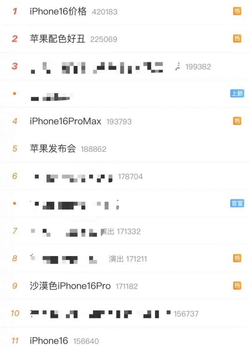 9月10日凌晨苹果发布会结束前后热搜榜单情况