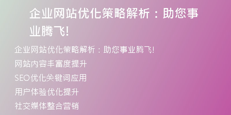 企业网站优化策略解析：助您事业腾飞!