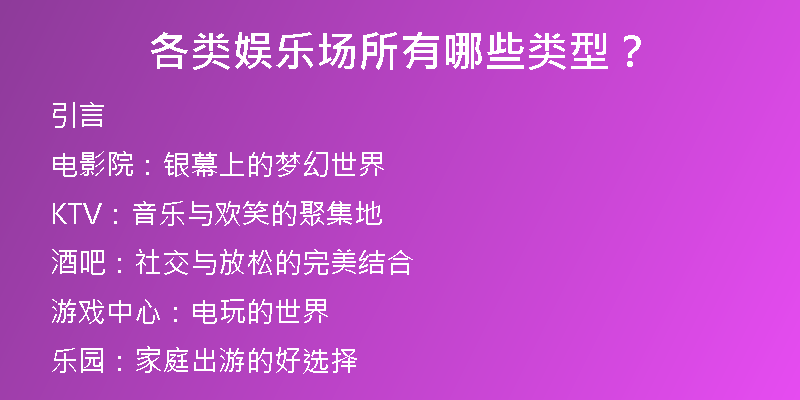 各类娱乐场所有哪些类型？