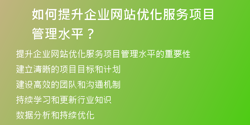 如何提升企业网站优化服务项目管理水平？